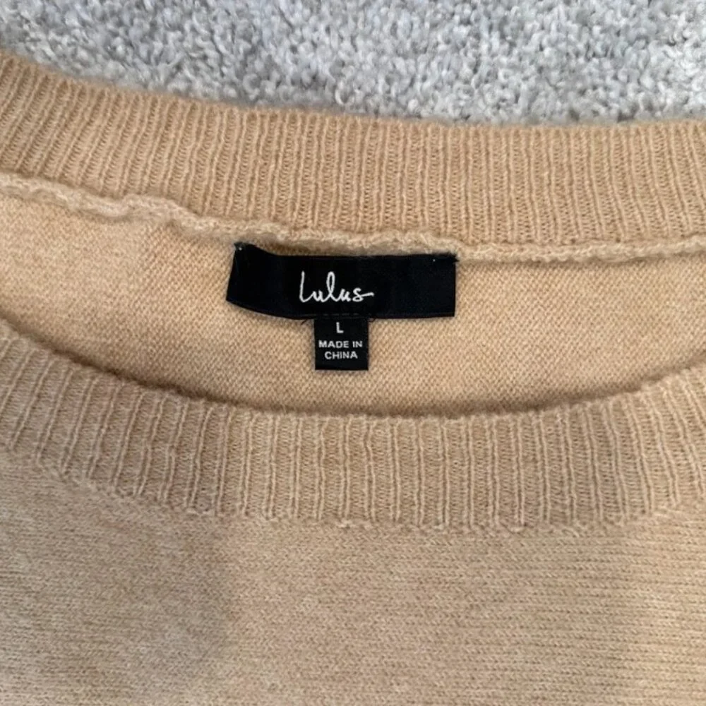 Women's Size Large Lulus Tan Knit Cropped Sweater Long Sleeve